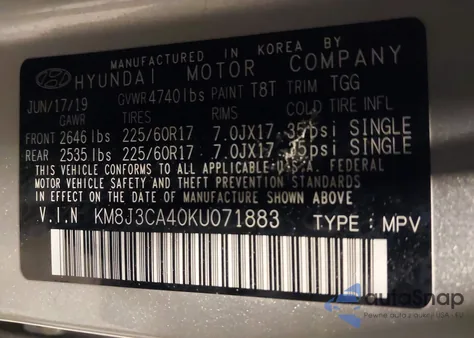 2019 Hyundai Tucson Value z USA, uszkodzony, nr VIN KM8J3CA40KU071883